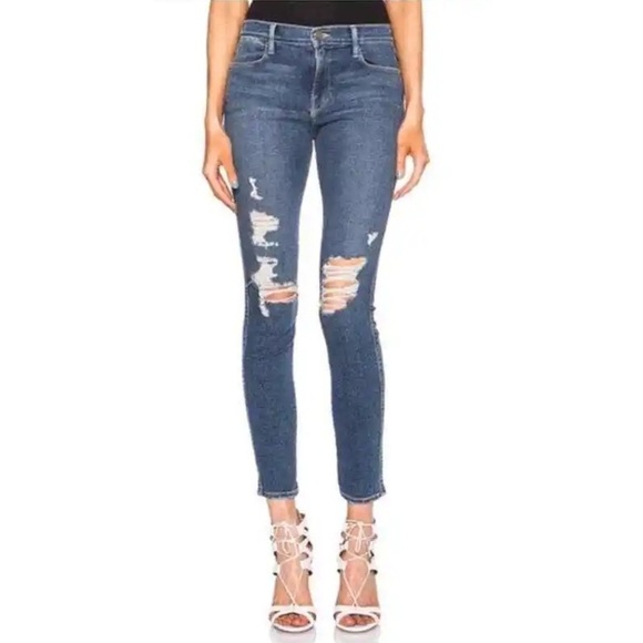 Frame Denim Le High Skinny Seeley Blue Stretch Jean Distressed LHSK899 EUC Sz 26 - Picture 1 of 9